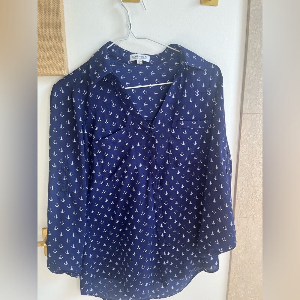 Express Small Portofino Navy Blue Anchor Shirt